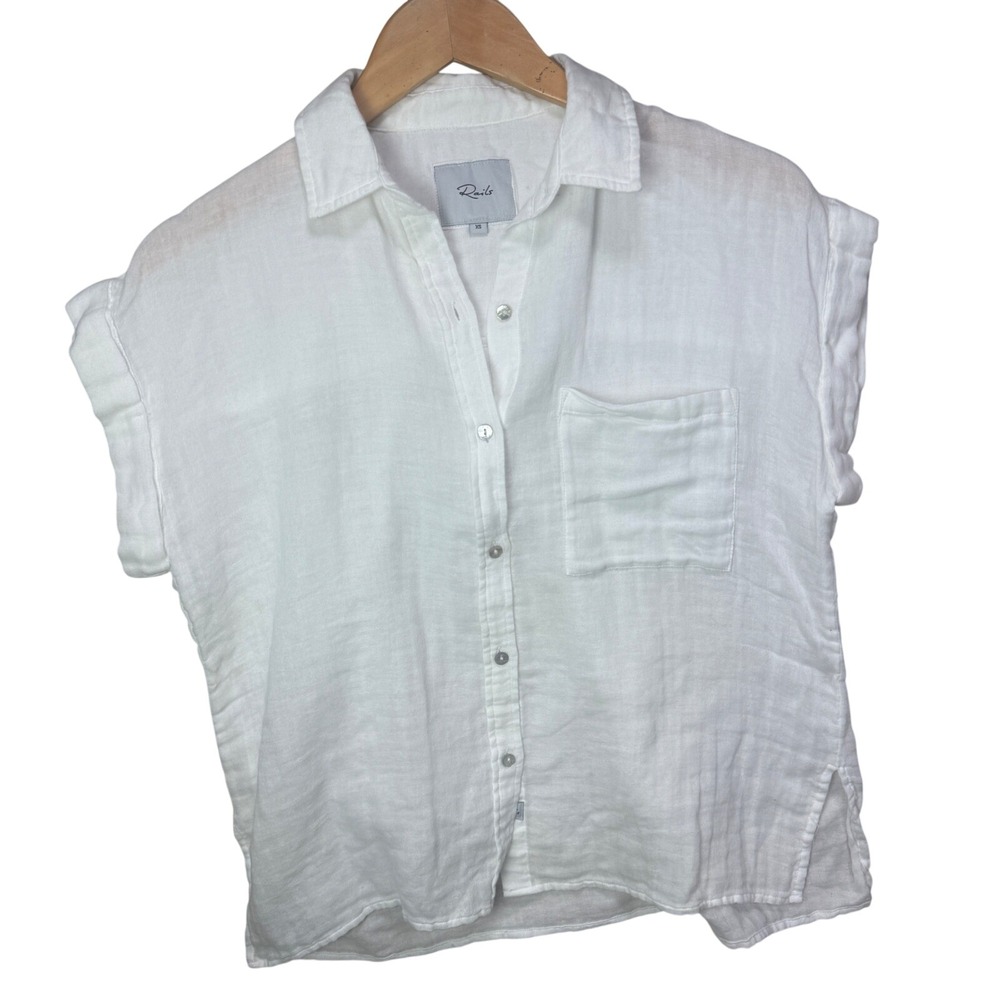 Rails Whitney White Gauze Cotton Short Sleeve Button Down Shirt XS 607-401-002